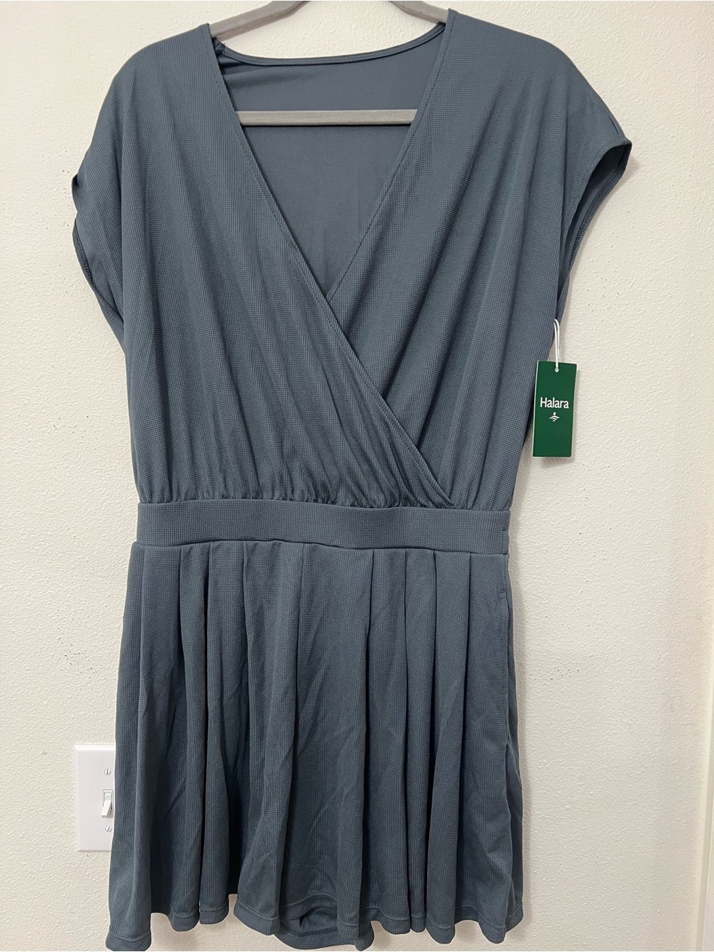 HALARA Slate Blue Wrap-Style Mini Dress